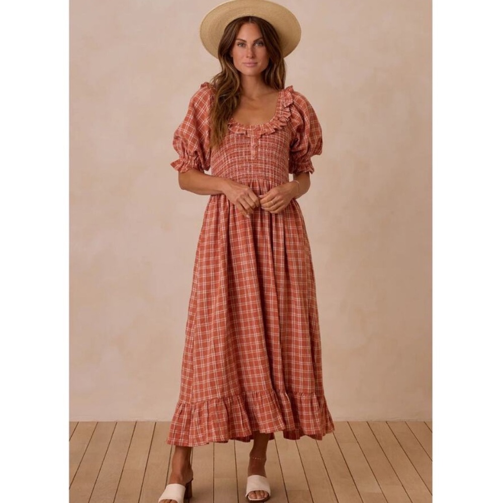 Rylee + Cru Orange Gingham Dress